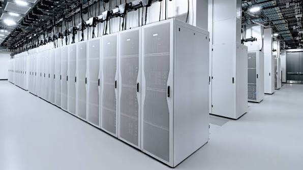 Data centre equipment hall with server racks