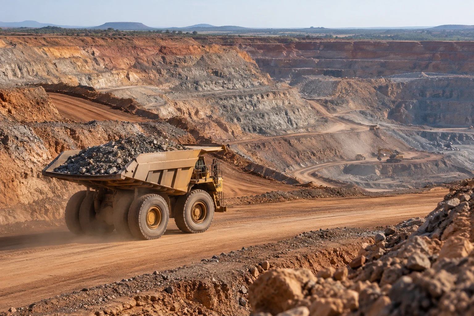 Haul truck operating on an open-pit mine access road